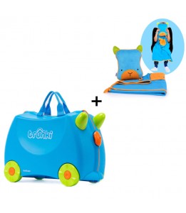 Trunki komplet kovček Terrance in modra odejica