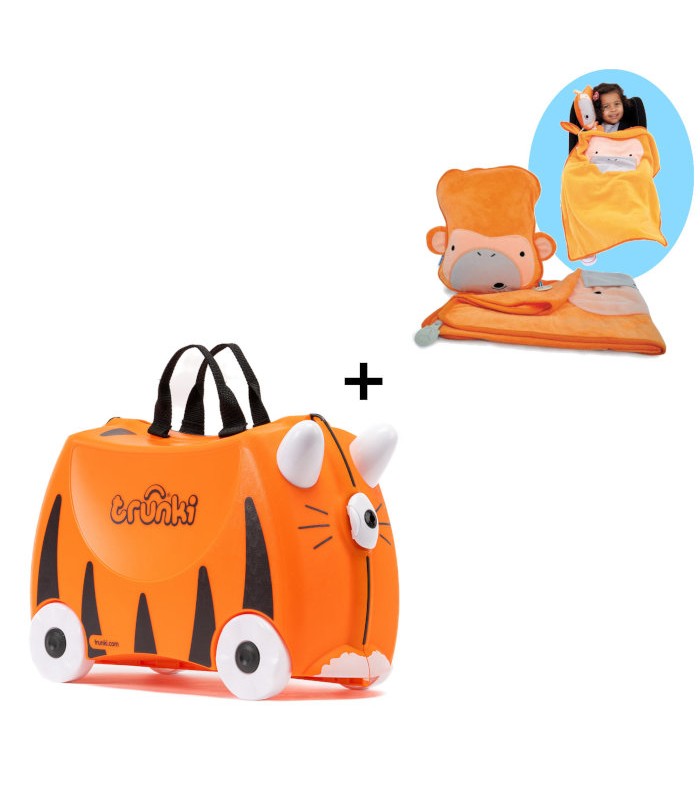 Trunki komplet kovček tiger Tipu in oranžna odejica
